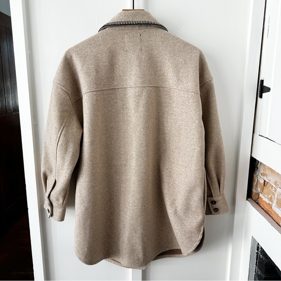 ZARA tan Whipstitch Embroidered Longline Collared Shirt Jacket - Picture 4 of 6